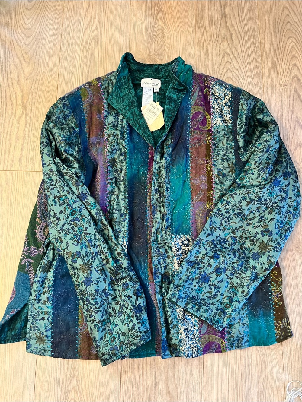 Coldwater Creek Teal Multi-Color Patchwork Jacket